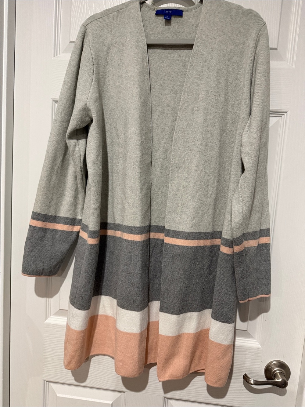 Apt. 9 Gray, Dark Gray & Peach Open Front Colorblock Cardigan XL